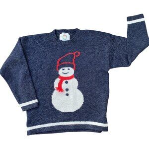 Vintage Wool Blend Hand Embroidered Snowman Sweater Chunky Apres-Ski Winter-L